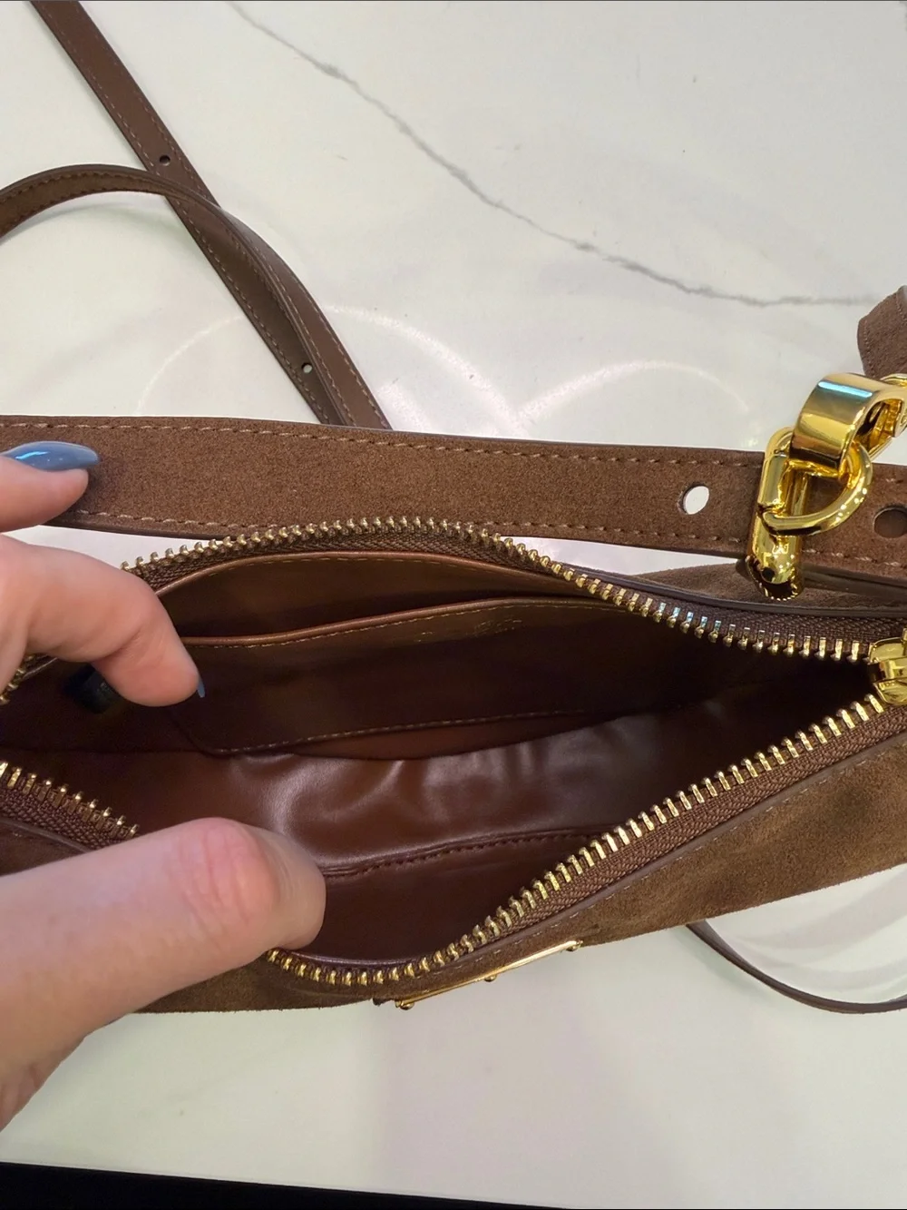 Arque Brown Suede Shoulder/Crossbody Bag with Tassel Charm